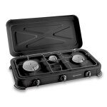 Rchaud gaz portable 3 feux 3450w noir couvercle plaque de cuisson kemper
