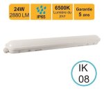 R�glette led �tanche 1200mm 24w 2880 lm 6500k ip65 - traversant - garantie 5 ans