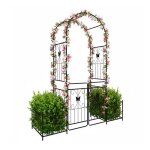 Relaxdays arche ronde en m�tal portillon double & 2 jardini�res h x l x p : 220 x 202 x 50 cm arche de ...