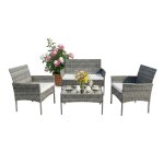 Relaxdays ensemble jardin 4 pcs rotin pour 4 personnes: canap� 2 places 2 fauteuils table verre ext�rieur ...
