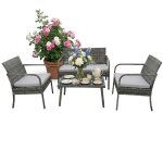 Relaxdays ensemble mobilier jardin 4 pi�ces r�sine tress�e 4 personnes banc 2 places 2 chaises table ...
