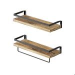 Relaxdays �tag�res murales 2 pcs bois & m�tal anti - chute tablette porte - serviette style industriel ...