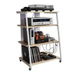 Relaxdays hifi - rack 4 niveaux pour platine vinyle et cha�ne st�r�o m�tal / mdf 78�61�52 cm naturel ...