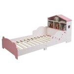 Relaxdays lit enfant 70x140 cm �tag�re maison barri�res anti - chute sommier � lattes motif ours blanc ...