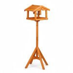 Relaxdays mangeoire sur pied avec silo � graines jardin & terrasse pour oiseaux sauvages bois de sapin ...