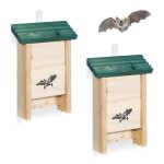 Relaxdays nichoir chauves - souris lot de 2 bois non trait� h x l x p : 25 x 18 x 6 cm naturel / vert ...