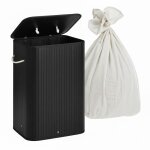 Relaxdays panier � linge avec couvercle bambou 80 l pliable h x l x p : 60 x 40 x 30 cm noir