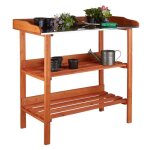 Relaxdays table de prparation pour semis en bois avec plan de travail en mtal 3 tages potager serre ...