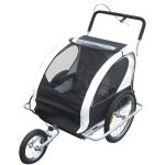 Remorque vélo 2 en 1 convertible en poussette et jogger pour deux enfants - blanc / noir Remorque vélo 2 en 1 convertible en poussette et jogger pour deux enfants - blanc / noir