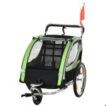 Remorque de v�lo 2 - en - 1 pour 2 enfants - fonction coulissante - housse de pluie - frein - vert