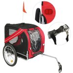 Remorque de v�lo pour chien pliable en acier et polyester imperm�able - charge 40 kg - rouge et noir