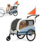 Remorque v�lo chien xxl 2 en 1 poussette jogging - pliable - bleu - gris - toit ouvrant poign�e r�glable ...