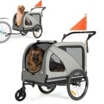 Remorque v�lo chien xxl 2 en 1 poussette jogging - pliable - gris - toit ouvrant poign�e r�glable & s�curis� ...