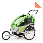 Remorque à vélo et poussette pour enfants 2 - en - 1 vert et gris Remorque à vélo et poussette pour enfants 2 - en - 1 vert et gris