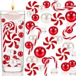 Remplissage de vase - dcoration de fte - nol - perles flottantes - plastique - rouge et blanc