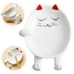 Repose cuill�re - chat - c�ramique - blanc et rouge - 13x10. 5cm - 220g