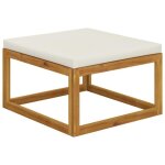 Repose - pied - bois d'acacia massif - blanc crme - coussin rembourr - finition huile - style contemporain ...