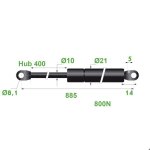 Ressort v�rin � gaz en acier �10mm - force 800n - course 400mm
