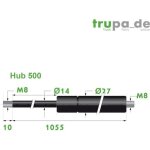Ressort vrin  gaz en acier 14mm - force 1000n - course 500mm