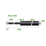 Ressort vrin  gaz en acier 14mm - force 1400n - course 350mm - m8