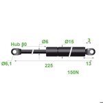 Ressort vrin  gaz en acier 6mm - force 150n - course 80mm