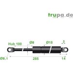 Ressort v�rin � gaz en acier �8mm - force 500n - course 100mm