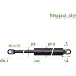 Ressort vrin  gaz en acier 8mm - force 500n - course 80mm