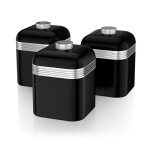 Retro set 3 bo�tes de rangement en m�tal 1 litre �pices th� caf� vintage swan swka1020bn noir
