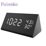 R�veil num�rique led sound control alarm clock bois digital temp�rature