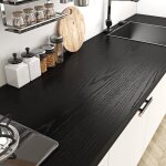 Rev�tement plan de travail adh�sif bois noir 60cmx500cm lavable papier adhesif pour meuble cuisine noir ...