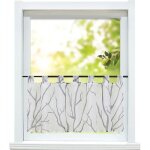 Rideaux brise bise transparent voile fenetre  patte pour cuisine l - h 120x60cm - branche grise sur ...