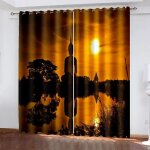 Rideau chambre enfant bebe fille garcon ado adultes jungle bouddha statue lever du soleil motif rideau ...