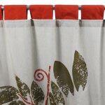 Rideau en coton  pattes imprim nature rouge - beige 140x260
