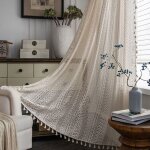 Rideaux crochet�s style ferme rideaux vintage en dentelle g�om�trique rideaux boh�mes beiges � ?illets ...