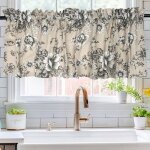 Rideaux cuisine brise - bise imprim� floral - 1 pi�ce beige 140�46cm - rideau court cuisine d�co - brise ...