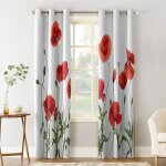 Rideaux cuisine rouge fleurs coquelicot plantes rideaux et draperies int�rieurs 3d rideau occultant 135x240cm ...