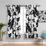 Rideaux dextrieur noir et blanc motifs plantes fleurs rideaux occultants 3d rideaux super doux 80x240cm[2252] ...