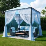 Rideaux dext�rieur voilage moustiquaire - mich - lot de 2 - lumi�re filtr�e - bricolage r�glable - bleu ...