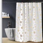 Rideau de douche joya blanc motif feuilles dor�es 180x200 cm avec crochets