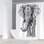Rideau de douche �l�phant dafrique gris sur blanc - 150x180cm - polyester - contemporain - design