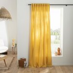 Rideau uni en gaze de coton pattes caches  lunit 140x300cm jaune