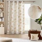 Rideau � ?illets isadora 140 x 240 cm ? ocre polycoton imprim� v�g�tal m�tallis� tamisant