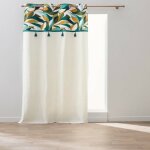 Rideau ?illets 140x240 cm swan polycoton top imprim� pompons - tamisant vert