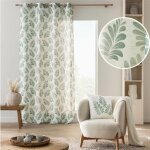 Rideau � ?illets aqualis 140 x 260 cm - polyester / lin motif v�g�tal �cru et vert tamisant