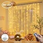 Rideau lumi�re de mariage 300 led 3m x 3m 8 modes blanc chaud guirlande lumineuse rideau eclairage d�coration ...