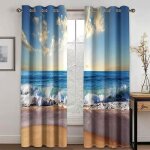 Rideau occultant 60x120cm x 2pcs bleu mer plage isolant thermique insonorisation design moderne [1179] ...