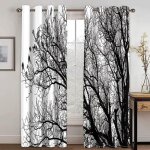 Rideaux occultants - imprim� arbres noir blanc - isolation thermique - 60x160cm