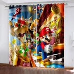 Rideaux occultants super mario - isolant thermique - 2 panneaux - multicolore - enfant
