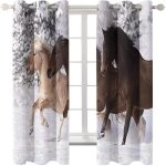 Rideaux occultants - neige animaux chevaux - 100x140cm - 2 panneaux