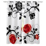 Rideau occultant plante fleur rouge noir - lot de 2 - isolant thermique - 60x120cm